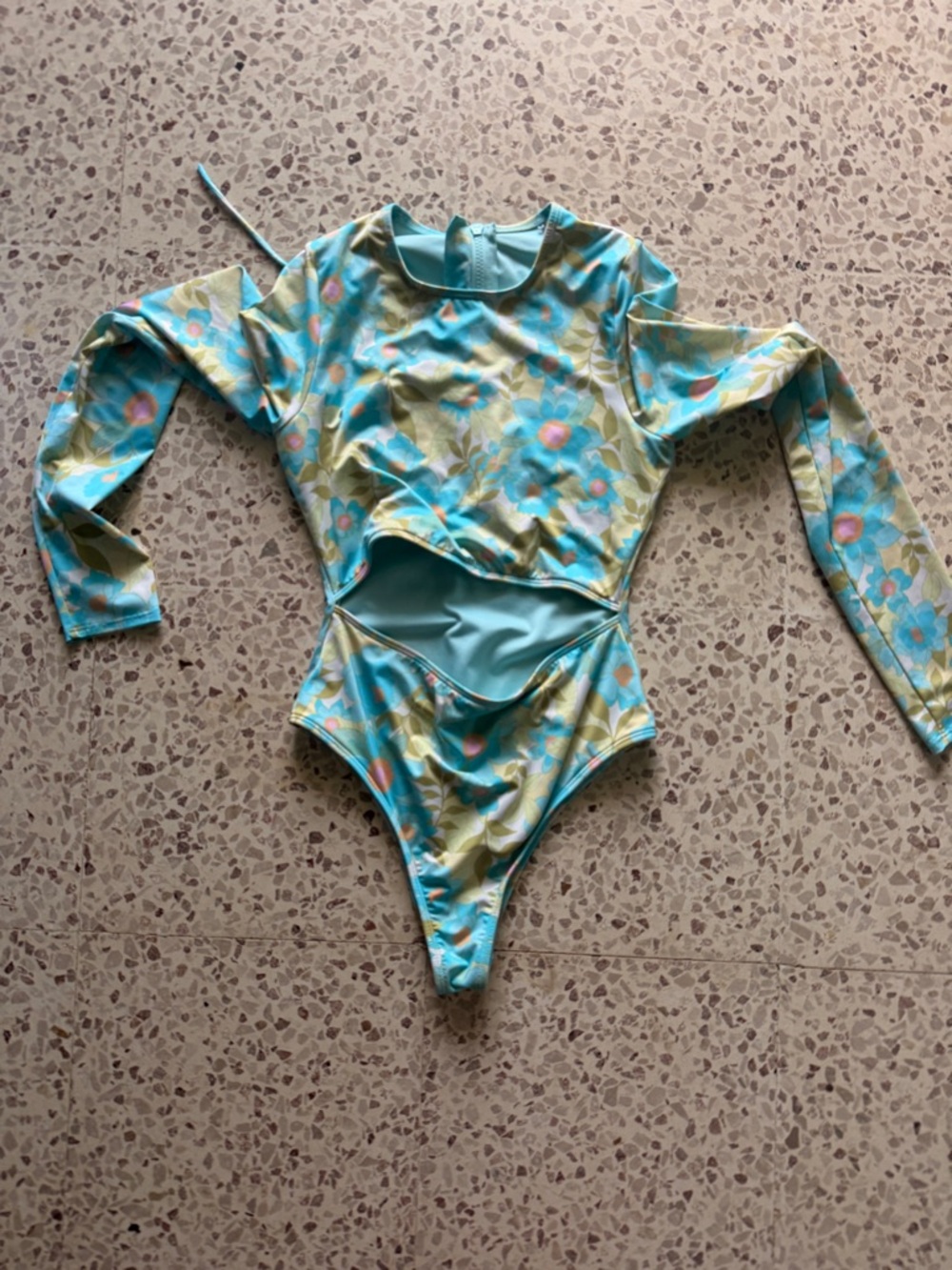 Billabong Turquoise Floral Long-Sleeve One-Piece Swimsuit